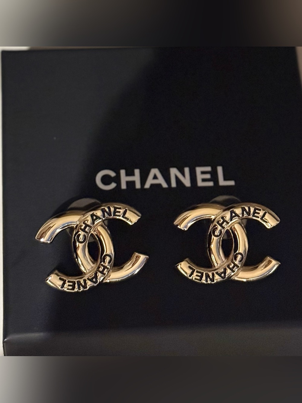 CHANEL Engraved CC Stud Earrings